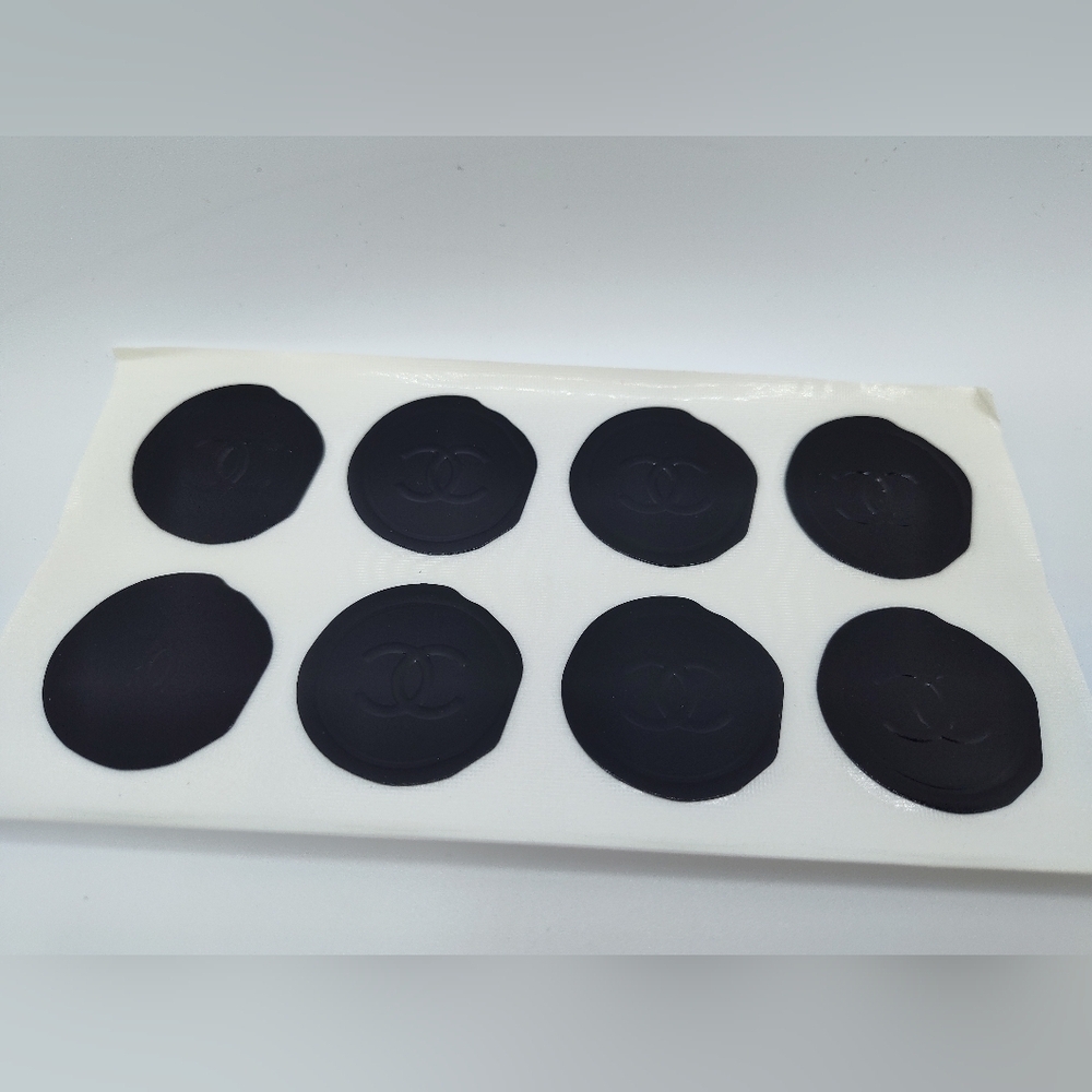 CHANEL Black CC Wax Seal Stickers • Full Sheet of 8 • Authentic Gift Seals - Picture 2 of 2